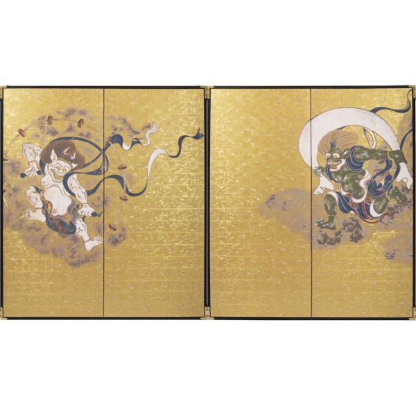 西陣織あさぎ美術館 西陣織二曲一双屏風 風神雷神図 | MU