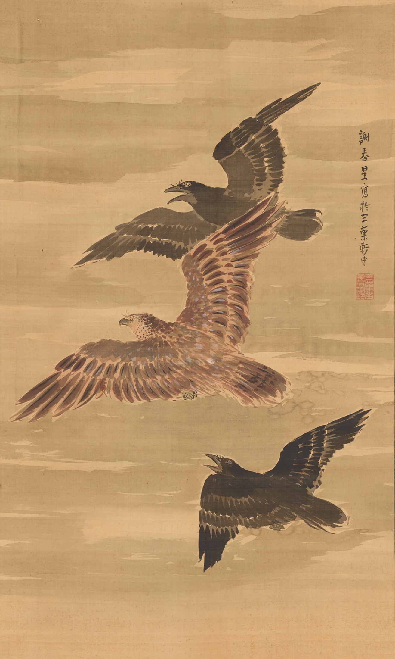 模写/与謝蕪村/カラス図/烏/鴉/花鳥図/掛軸☆宝船☆AJ-782 真作/谷文晁/烏図/カラス図/鴉図/からす図/鳥図/掛軸☆宝船☆AH